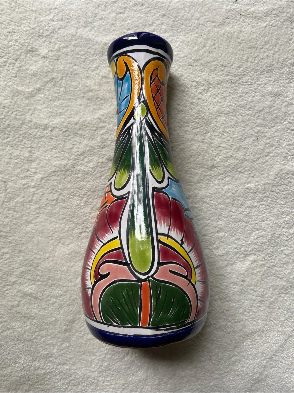 Talavera Style Vase Hand Painted Ceramic Signed Mexico